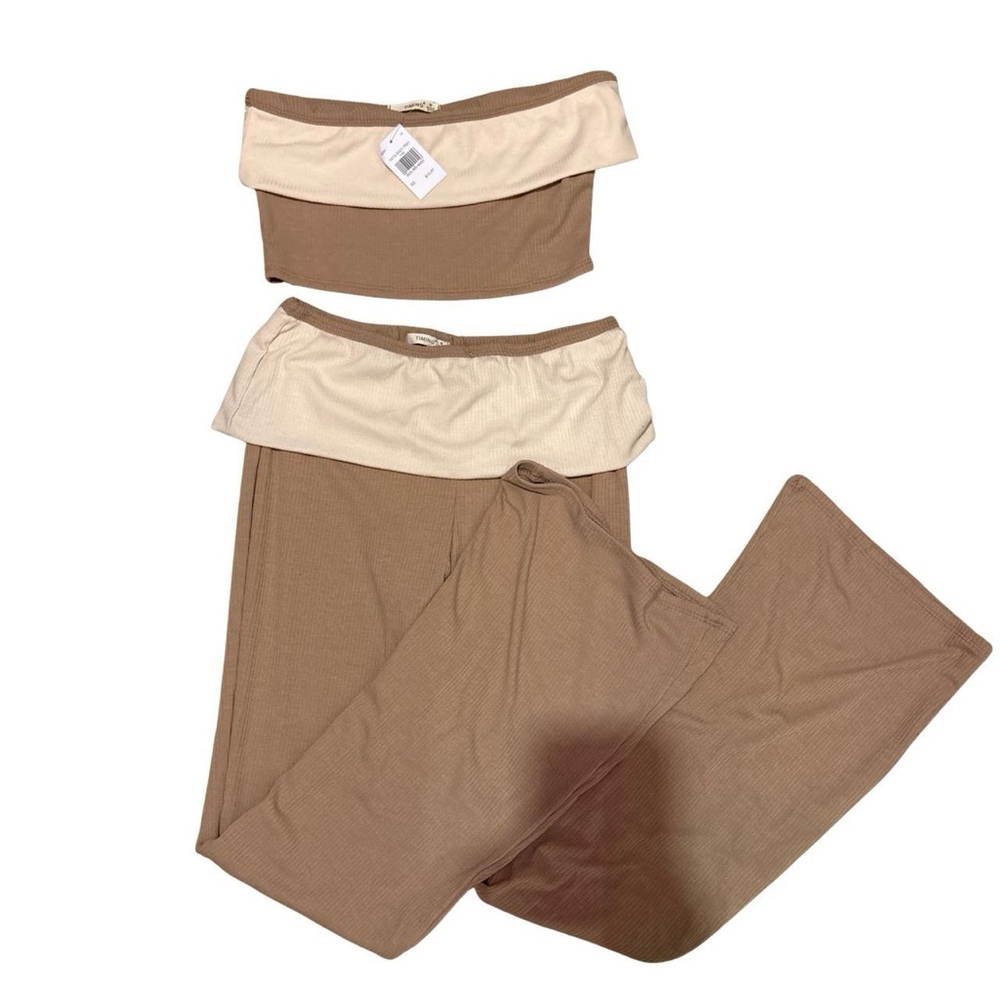 Rainbow Women's Tan and Cream Flare Pants Set